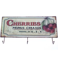 Plaques murales métal patère déco Cherries 19 x 49 cm